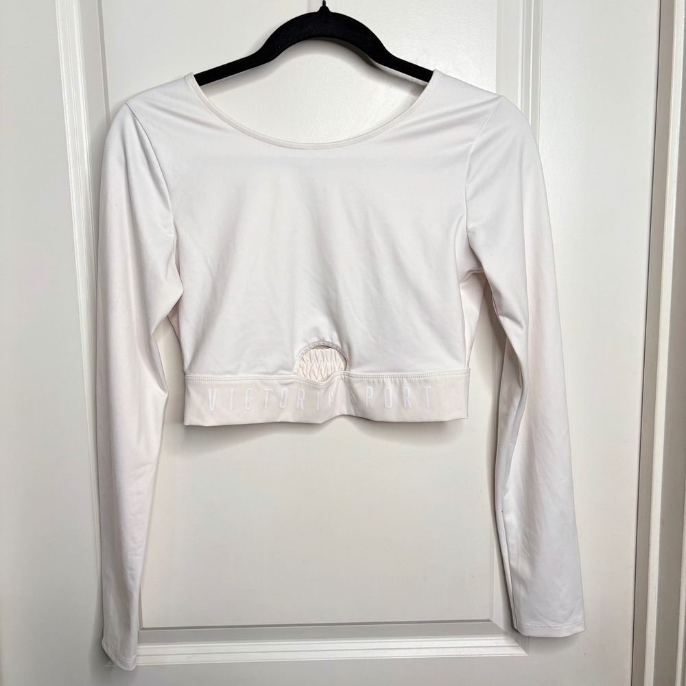 Victoria Secret Sport Shirt White Athletic Open Back Crop Top Women's Small
